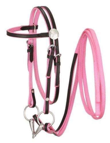 Pink- PP bridle with bit and reins