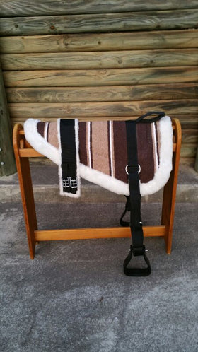 Beige Navajo Print Padded Bareback Pad with Girth and detachable stirrups