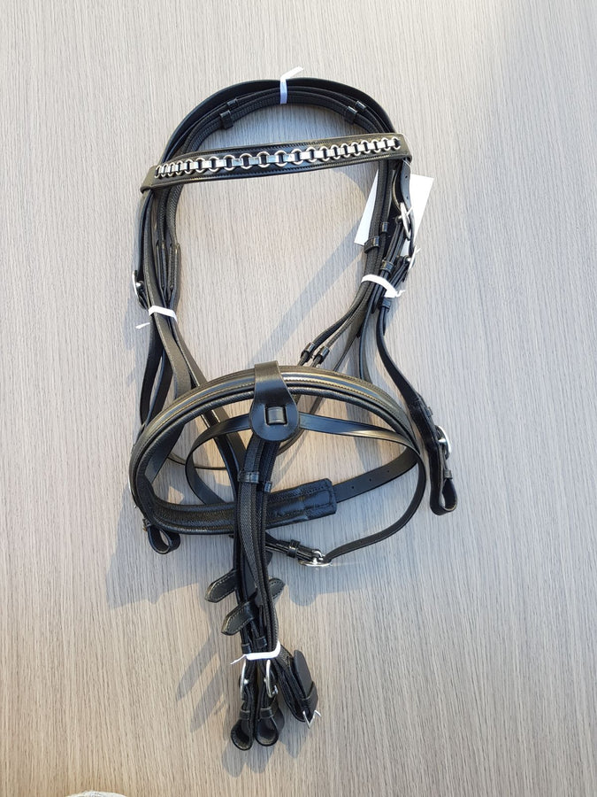 Brass Chain Leather Bridle With Webb / Leather Reins