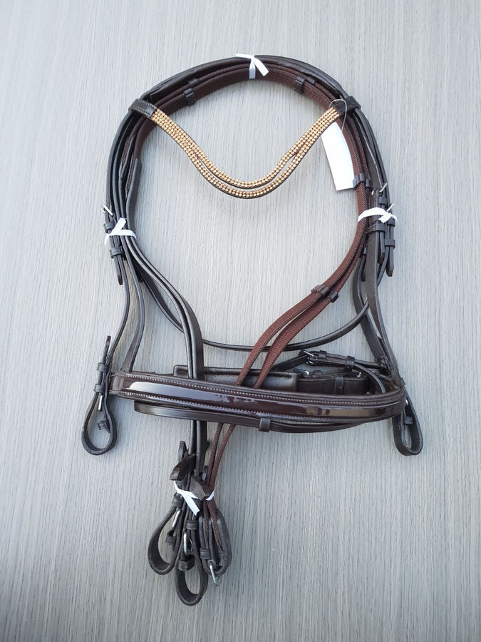 Gold Smile Brown Leather Bridle With Webb / Leather Reins