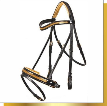 Gold Crystal Leather Bridle With Webb / Leather Reins