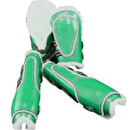 Green-Bling Faux Patent Leather Tendon/ Fetlock Boots with Fur lining-Set of Four