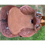 Kids -  Ornate Handcarved Leather-Half Breed-Swinging Fender Saddle - Size 13 and 14