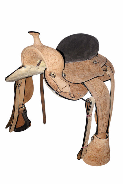 Kids-Natural finish- Handcarved - Leather Western Saddle