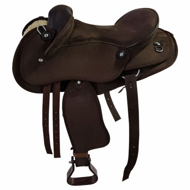 Kids / Pony -Brown-Synthetic Suede-Half Breed-Swinging Fender Saddle- size 13 &14