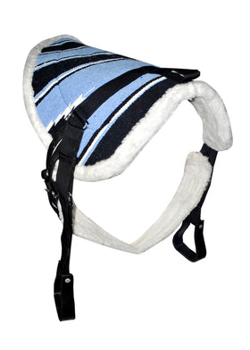 Blue Navajo Print Padded Bareback Pad with Girth and detachable stirrups