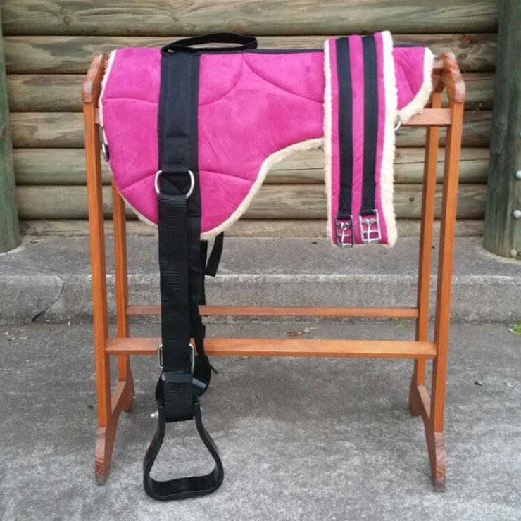 Pink Microsuede Padded Bareback Pad with Girth and detachable stirrups
