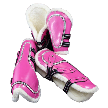 Pink-Bling Faux Patent Leather Tendon/ Fetlock Boots with Fur lining-Set of Four