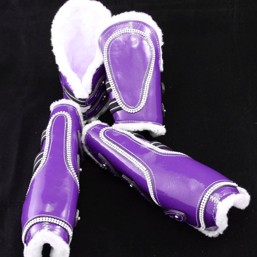 Purple-Bling Faux Patent Leather Tendon/ Fetlock Boots with Fur lining-Set of Four