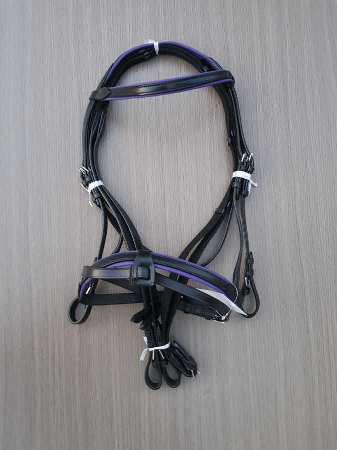 Purple Accent Leather Bridle With Webb / Leather Reins