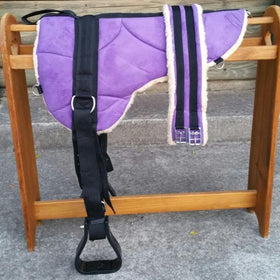 Purple Microsuede Padded Bareback Pad with Girth and detachable stirrups