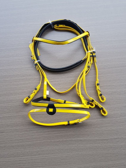 PVC-Yellow-Black- Eventing Bridle With Matching Pimple Grip Reins