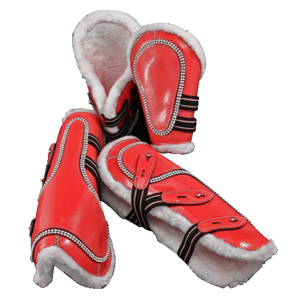 Red-Bling Faux Patent Leather Tendon/ Fetlock Boots with Fur lining-Set of Four
