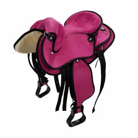 Kids / Pony -Pink-Synthetic Suede-Half Breed-Swinging Fender Saddle- size 13 &14