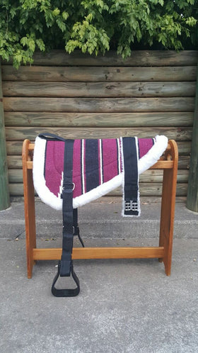 Wine Navajo Print Padded Bareback Pad with Girth and detachable stirrups