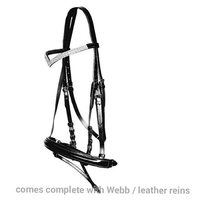 V-Silver Crystal Leather bridle with webb-leather Reins