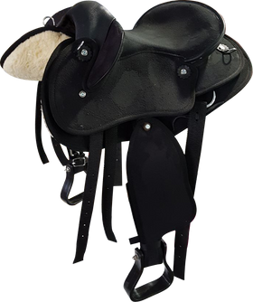 Kids/ Pony- Black-Synthetic Suede-Half Breed-Swinging Fender Saddle- size 13 &14